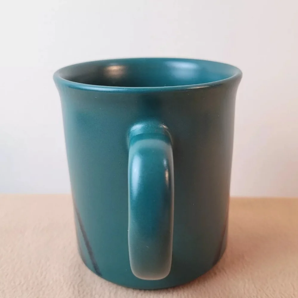 Pfaltzgraff Stoneware Mug Green Black Tribal Stripe Coffee Cup Abstract Retro 90